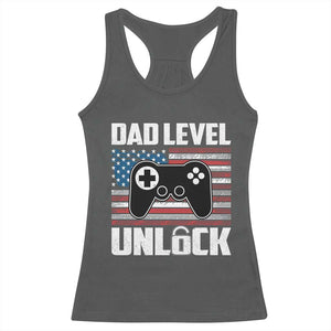 Funny New Dad Racerback Tank Top First Fathers Day Dad Level Unlocked Gaming Gamer TS10 Dark Heather Print Your Wear