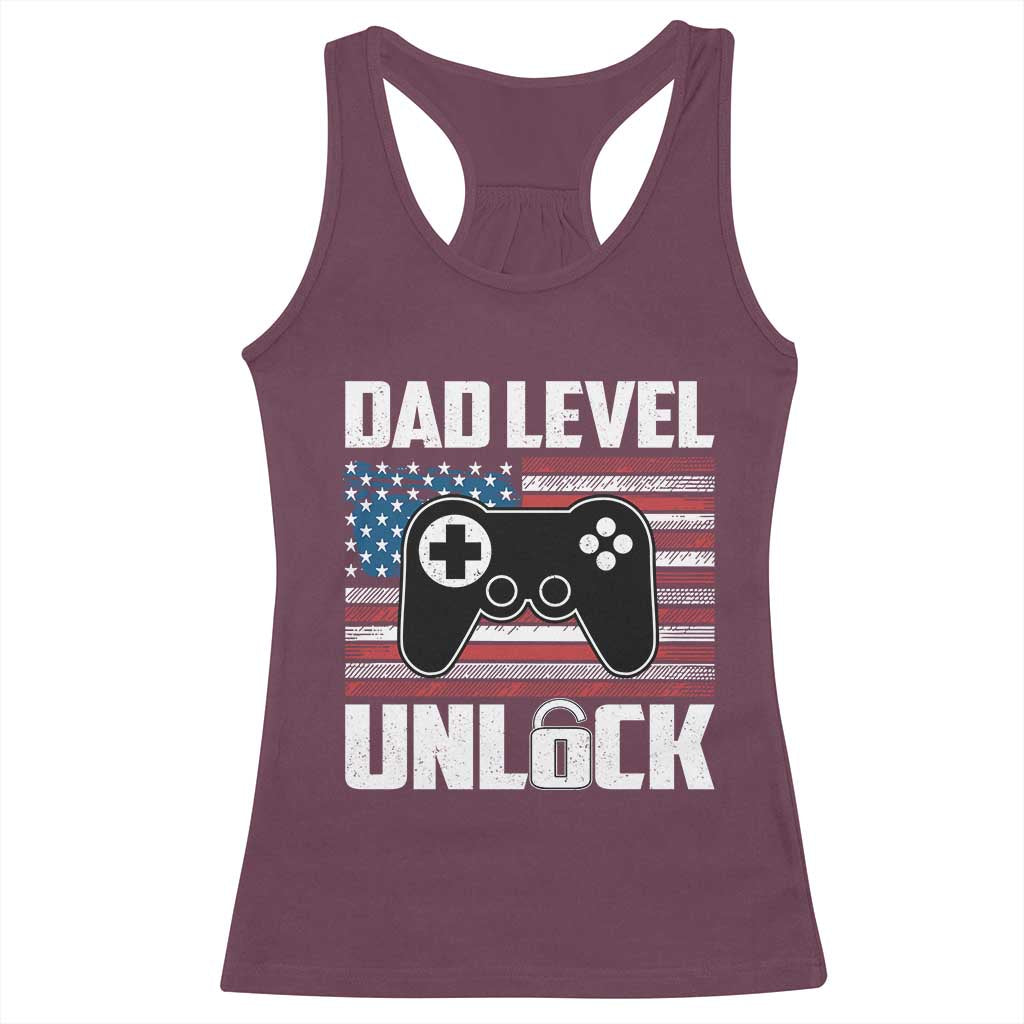 Funny New Dad Racerback Tank Top First Fathers Day Dad Level Unlocked Gaming Gamer TS10 Maroon Print Your Wear