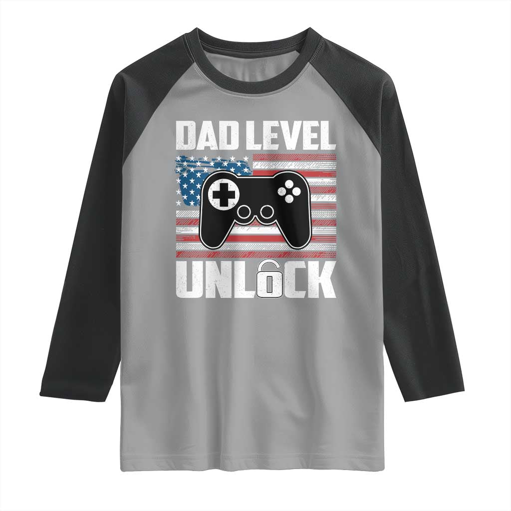 Funny New Dad Raglan Shirt First Fathers Day Dad Level Unlocked Gaming Gamer TS10 Sport Gray Black Print Your Wear