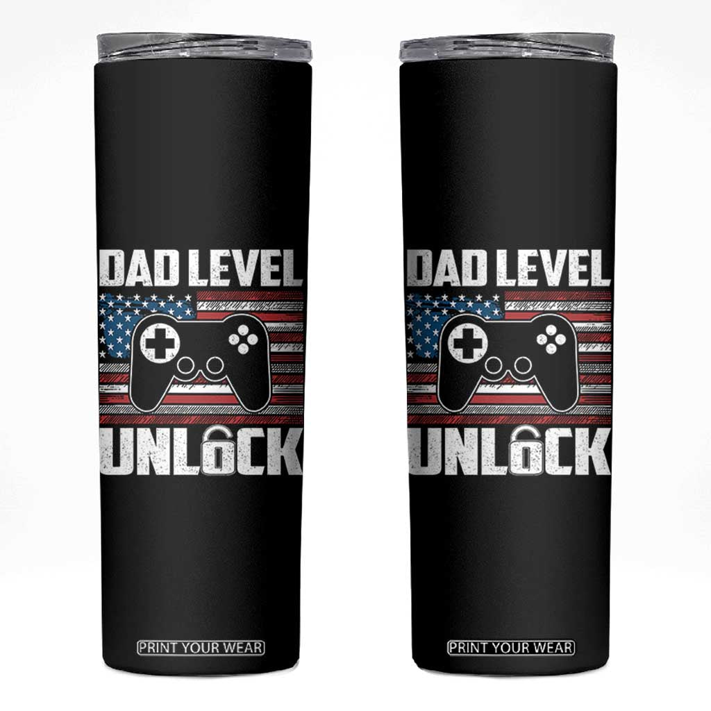 Funny New Dad Skinny Tumbler First Fathers Day Dad Level Unlocked Gaming Gamer TS10 Black Print Your Wear