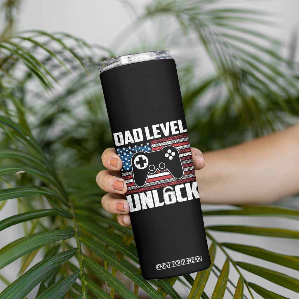 Funny New Dad Skinny Tumbler First Fathers Day Dad Level Unlocked Gaming Gamer TS10 Print Your Wear