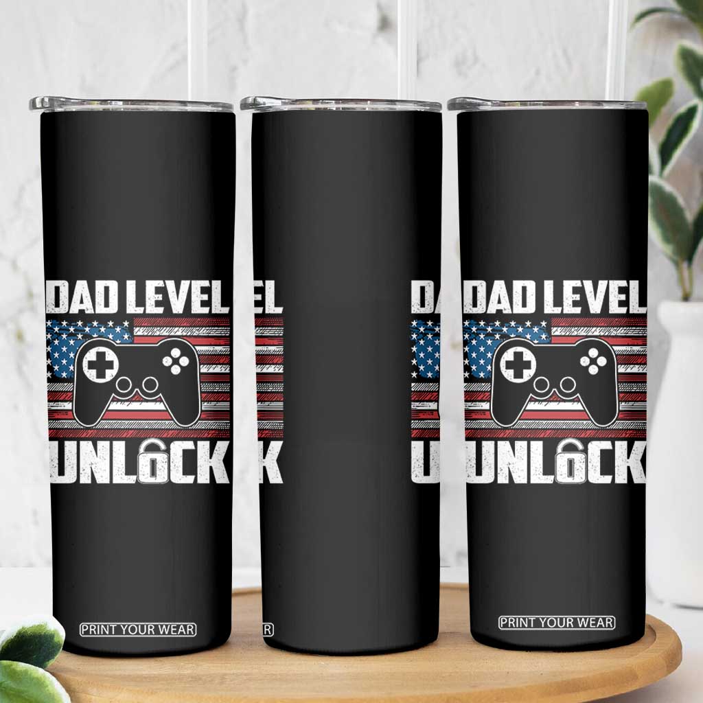 Funny New Dad Skinny Tumbler First Fathers Day Dad Level Unlocked Gaming Gamer TS10 Print Your Wear