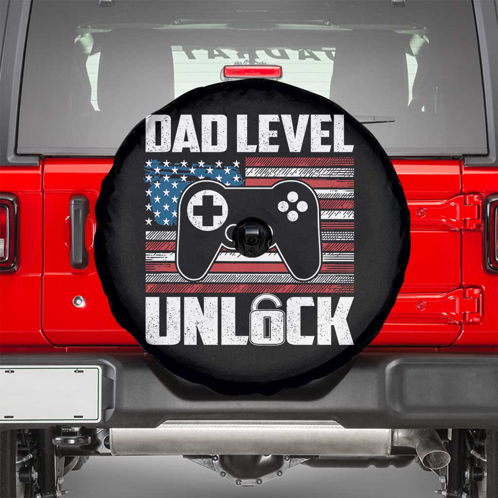 Funny New Dad Spare Tire Cover First Fathers Day Dad Level Unlocked Gaming Gamer TS10 Black Print Your Wear