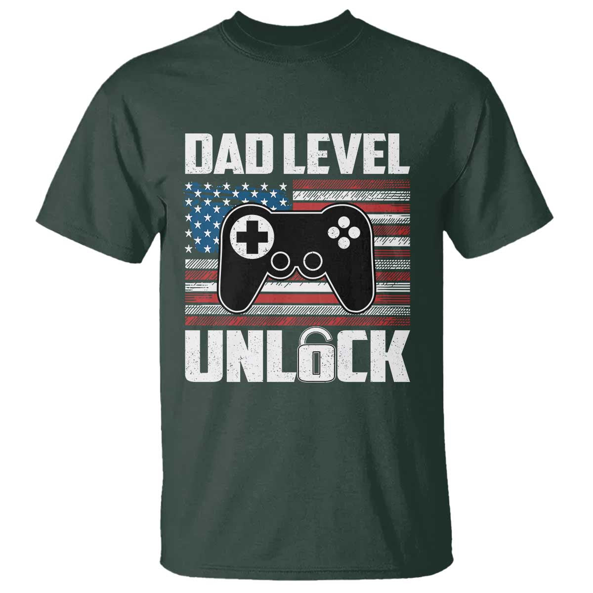 Funny New Dad T Shirt First Fathers Day Dad Level Unlocked Gaming Gamer TS10 Dark Forest Green Print Your Wear