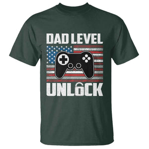 Funny New Dad T Shirt First Fathers Day Dad Level Unlocked Gaming Gamer TS10 Dark Forest Green Print Your Wear