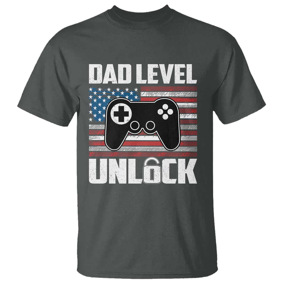 Funny New Dad T Shirt First Fathers Day Dad Level Unlocked Gaming Gamer TS10 Dark Heather Print Your Wear