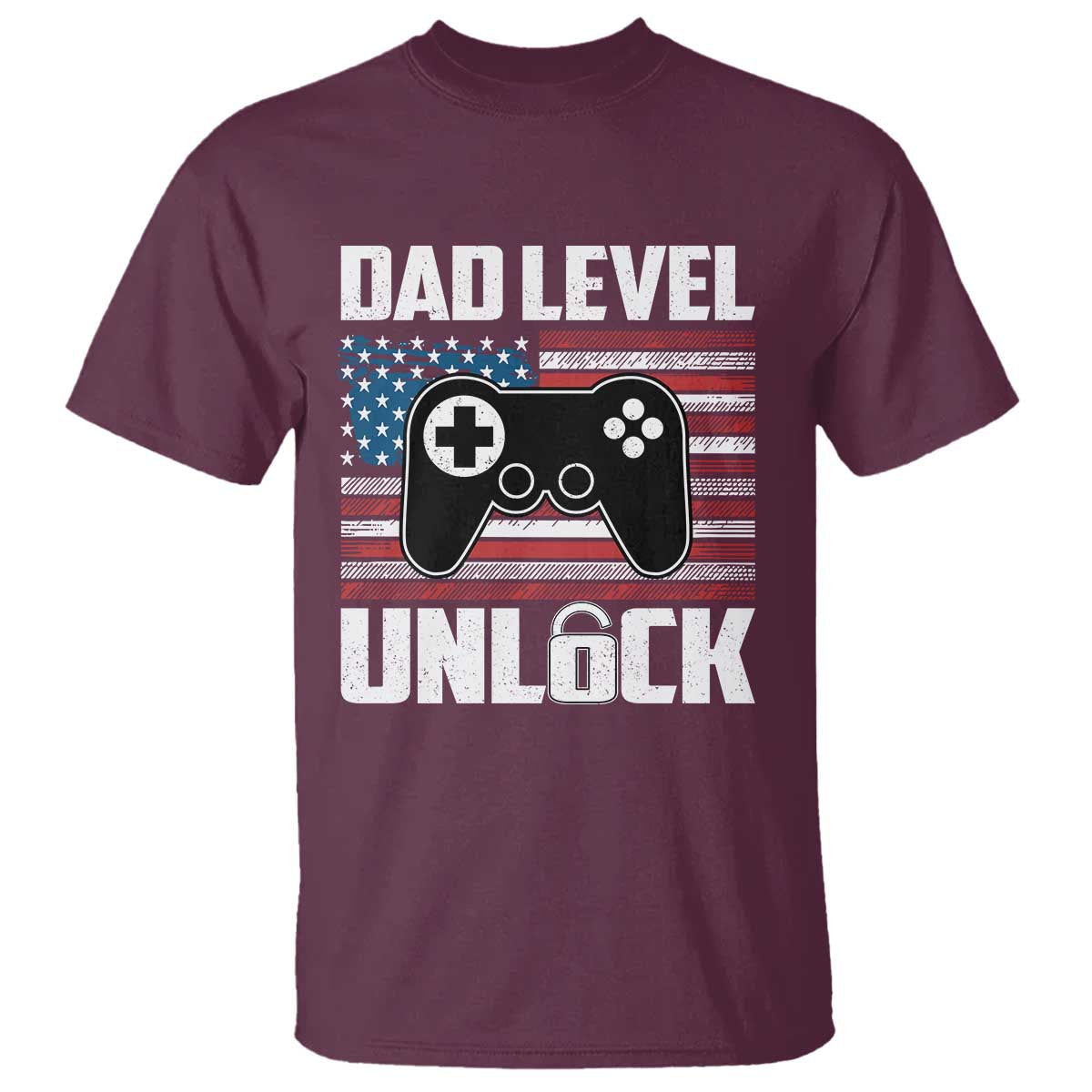 Funny New Dad T Shirt First Fathers Day Dad Level Unlocked Gaming Gamer TS10 Maroon Print Your Wear