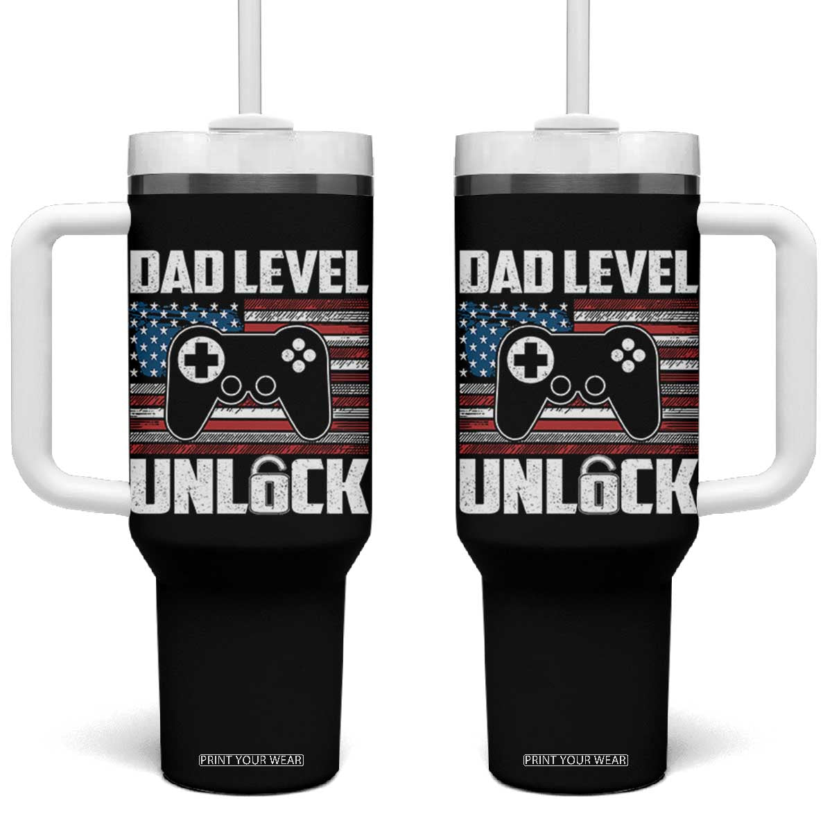 Funny New Dad Tumbler With Handle First Fathers Day Dad Level Unlocked Gaming Gamer TS10 One Size: 40 oz Black Print Your Wear