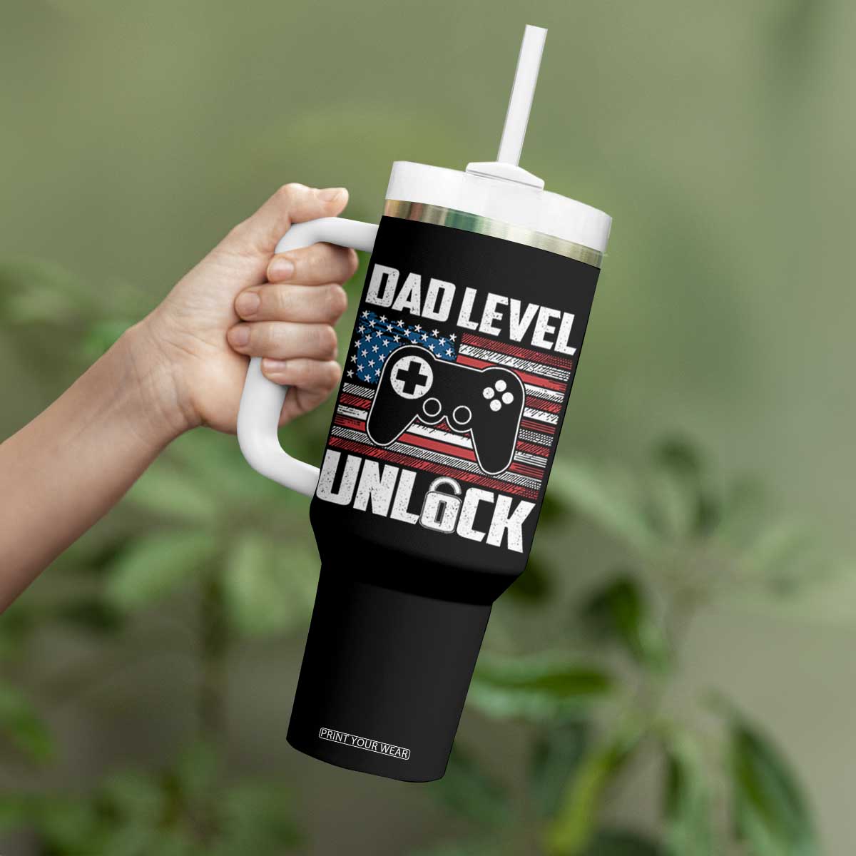 Funny New Dad Tumbler With Handle First Fathers Day Dad Level Unlocked Gaming Gamer TS10 Print Your Wear