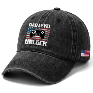 Funny New Dad Washed Cotton Baseball Cap First Fathers Day Dad Level Unlocked Gaming Gamer TS10 Print Your Wear