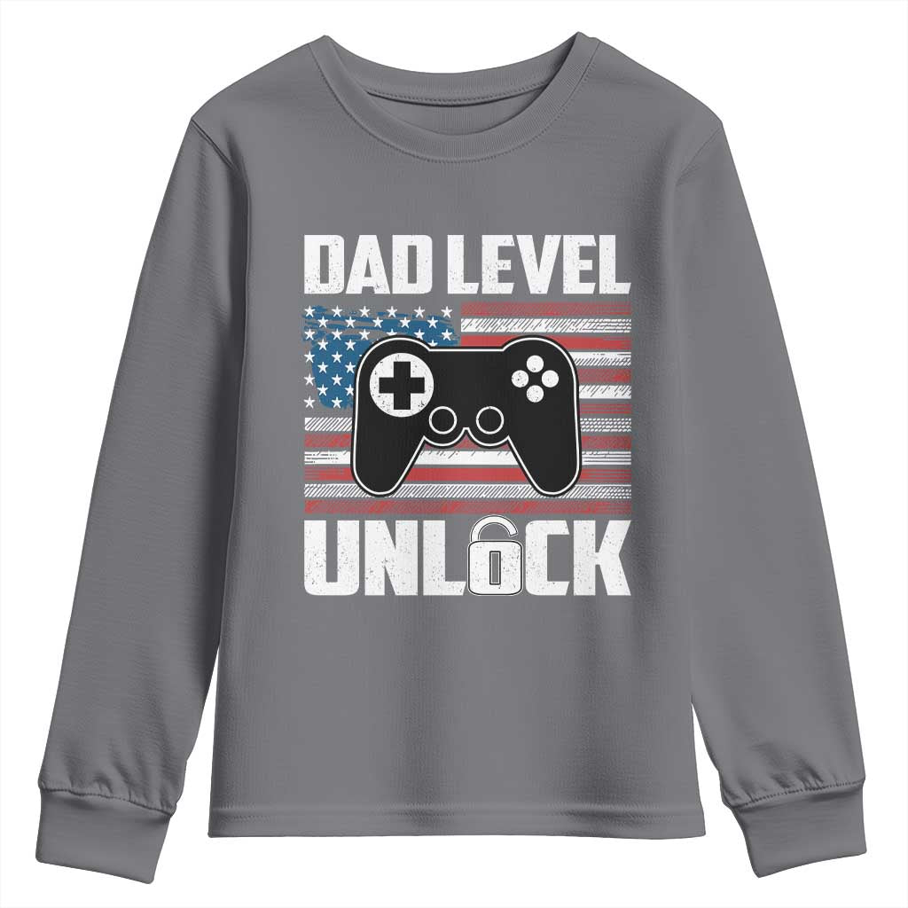Funny New Dad Youth Sweatshirt First Fathers Day Dad Level Unlocked Gaming Gamer TS10 Charcoal Print Your Wear