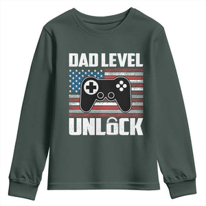 Funny New Dad Youth Sweatshirt First Fathers Day Dad Level Unlocked Gaming Gamer TS10 Dark Forest Green Print Your Wear