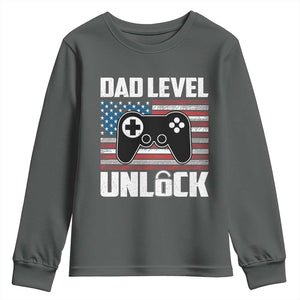 Funny New Dad Youth Sweatshirt First Fathers Day Dad Level Unlocked Gaming Gamer TS10 Dark Heather Print Your Wear