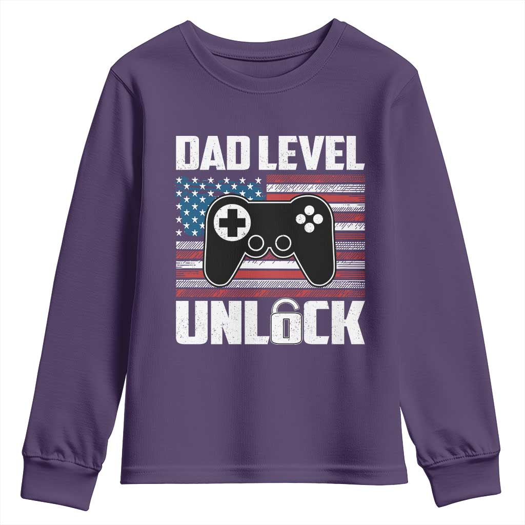 Funny New Dad Youth Sweatshirt First Fathers Day Dad Level Unlocked Gaming Gamer TS10 Purple Print Your Wear