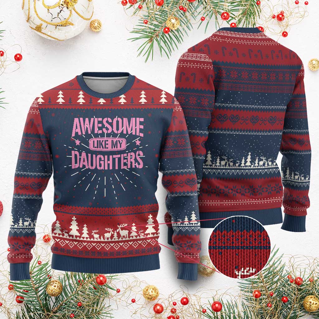 Awesome Like My Daughters Knit Sweatshirt Funny Girl Dad Fathers Day - Print Your Wear