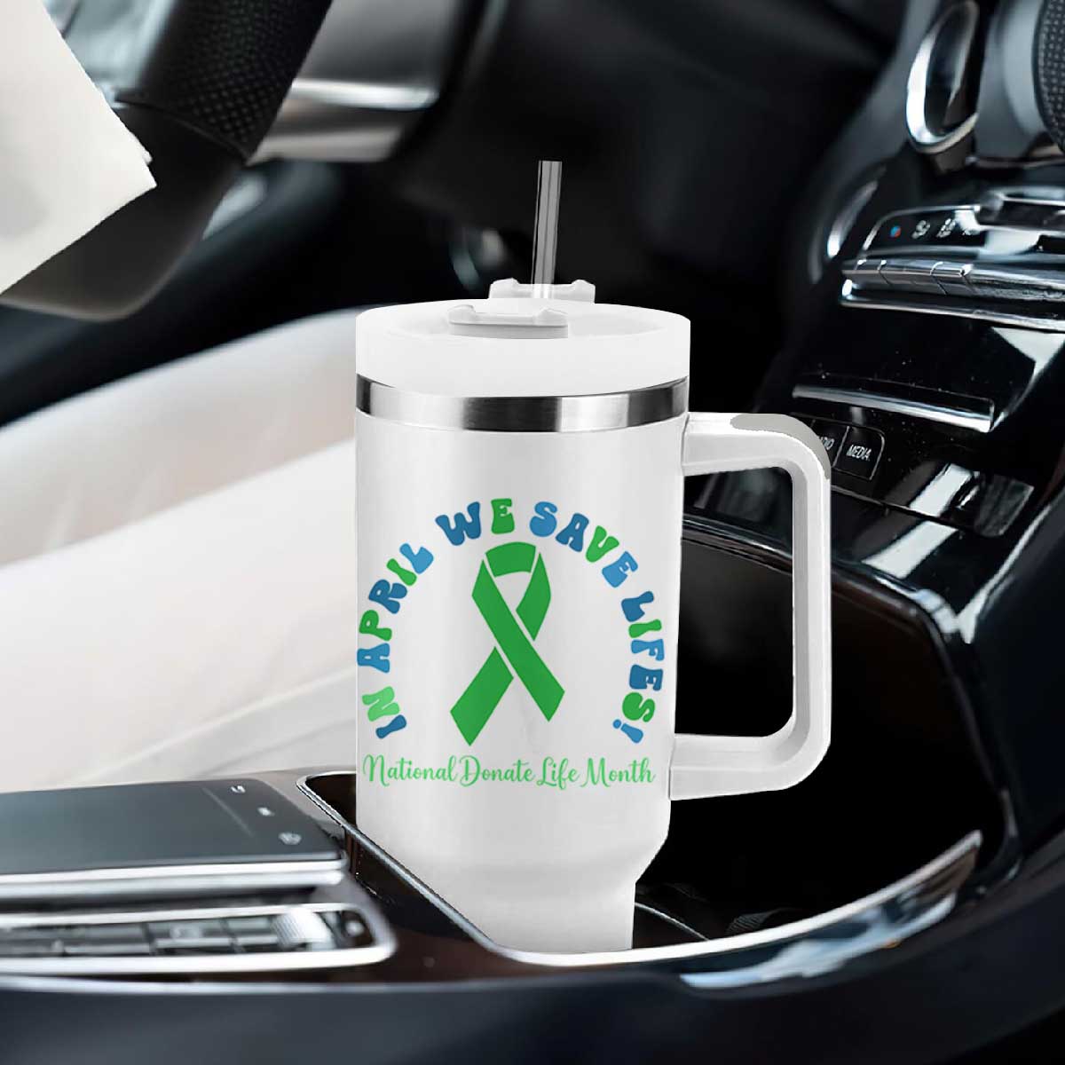 National Donate Life Month Tumbler With Handle Green Ribbon Organ Donation In April We Save Lives TS10 Print Your Wear