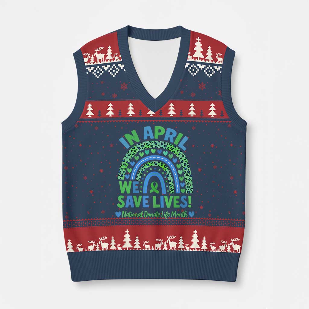National Donate Life Month V-Neck Knit Sweater Vest In April We Save Lives Organ Donation Support Green Ribbon TS10 Navy Red Print Your Wear