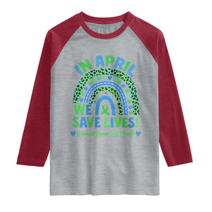 National Donate Life Month Raglan Shirt In April We Save Lives Organ Donation Support Green Ribbon TS10 Heather Gray Heather Red Print Your Wear