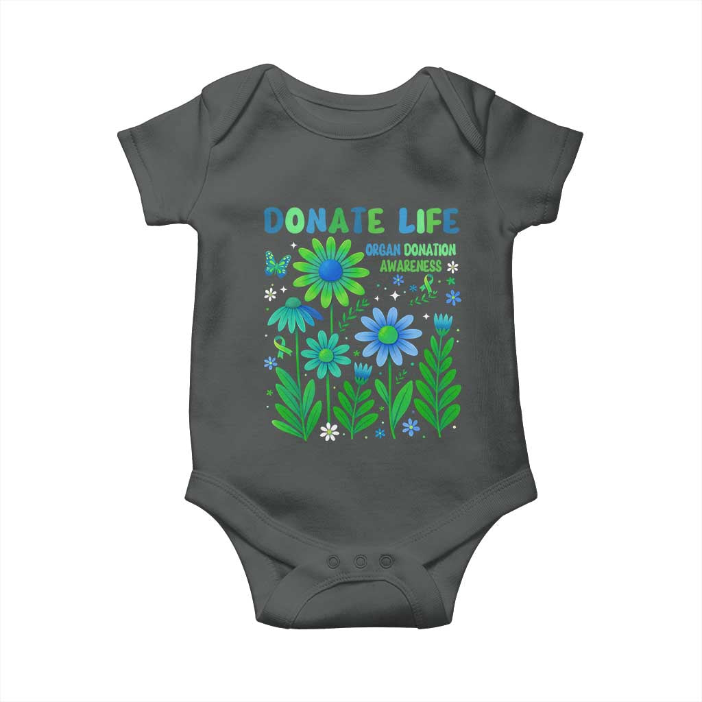 Organ Donation Awareness Baby Onesie Green Ribbon Donate Life Floral TS10 Dark Heather Print Your Wear