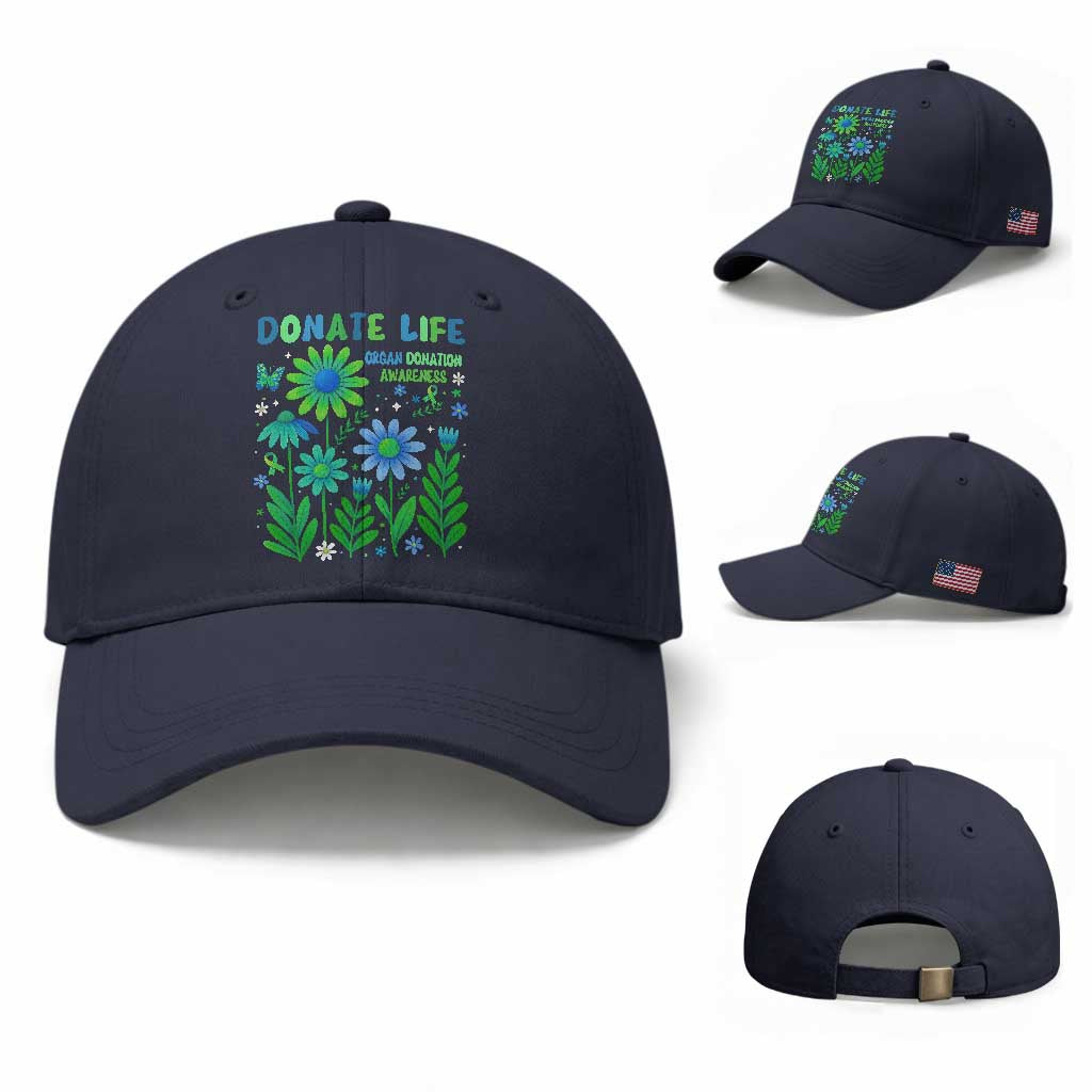 Organ Donation Awareness Baseball Cap Green Ribbon Donate Life Floral TS10 Baseball Cap Universal Fit Navy Print Your Wear
