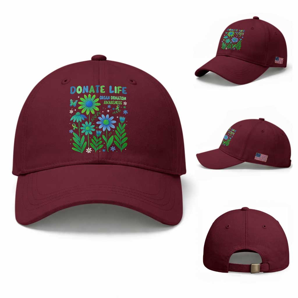 Organ Donation Awareness Baseball Cap Green Ribbon Donate Life Floral TS10 Baseball Cap Universal Fit Maroon Print Your Wear