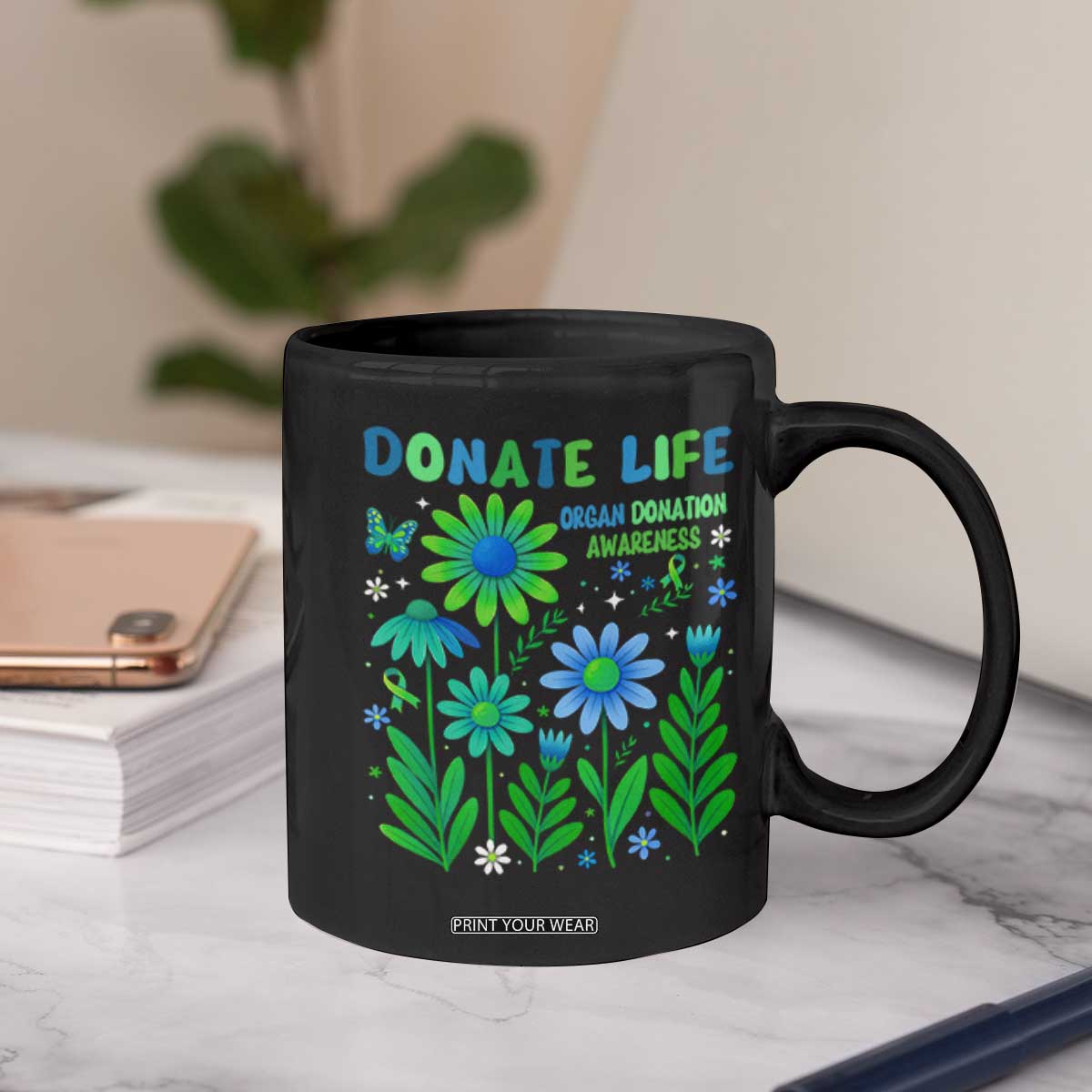 Organ Donation Awareness Coffee Mug Green Ribbon Donate Life Floral TS10 Print Your Wear
