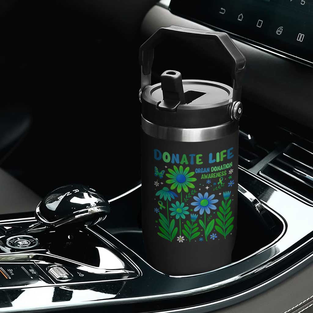 Organ Donation Awareness Flip Straw Tumbler Green Ribbon Donate Life Floral TS10 Print Your Wear