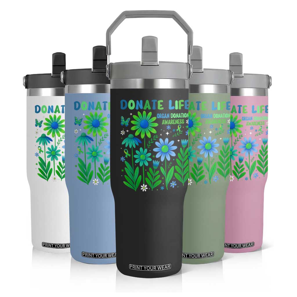 Organ Donation Awareness Flip Straw Tumbler Green Ribbon Donate Life Floral TS10 Print Your Wear
