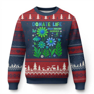 Organ Donation Awareness Ugly Christmas Sweater Green Ribbon Donate Life Floral TS10 Navy Red Print Your Wear