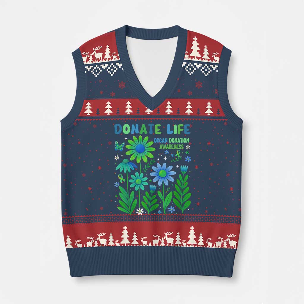 Organ Donation Awareness V-Neck Knit Sweater Vest Green Ribbon Donate Life Floral TS10 Navy Red Print Your Wear