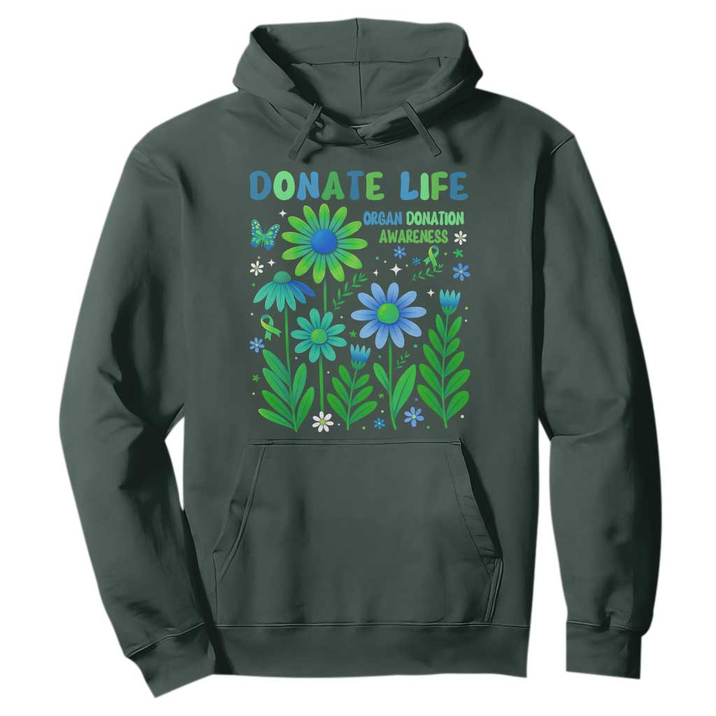 Organ Donation Awareness Hoodie Green Ribbon Donate Life Floral TS10 Dark Forest Green Print Your Wear