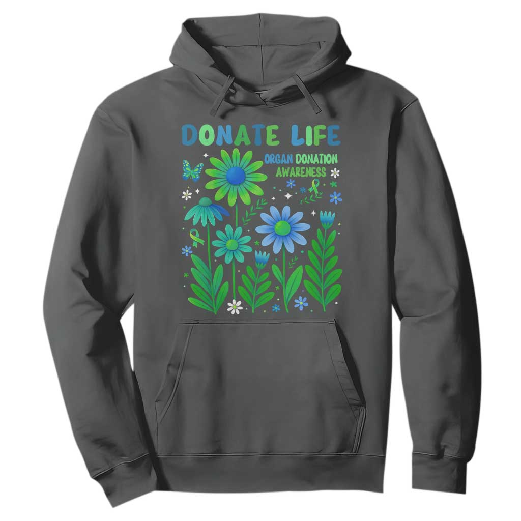 Organ Donation Awareness Hoodie Green Ribbon Donate Life Floral TS10 Dark Heather Print Your Wear