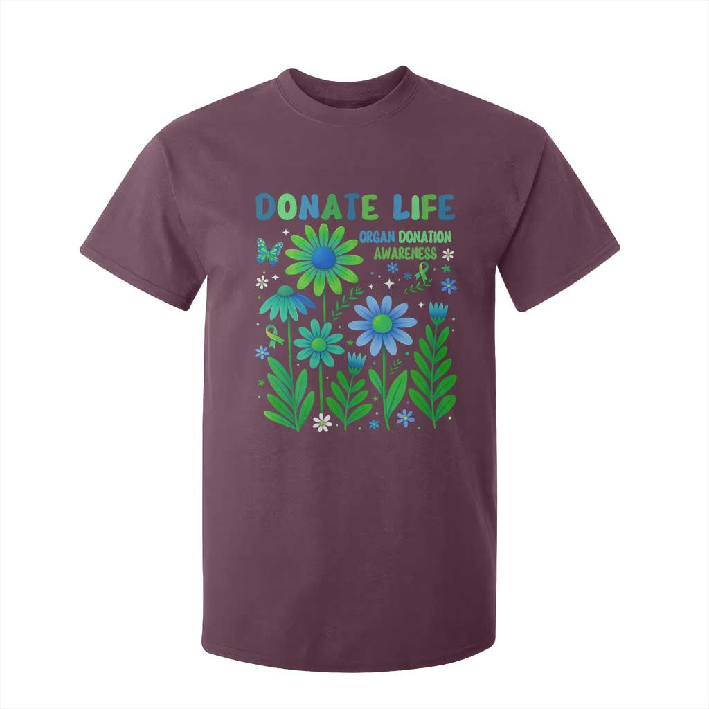 Organ Donation Awareness T Shirt For Kid Green Ribbon Donate Life Floral TS10 Maroon Print Your Wear