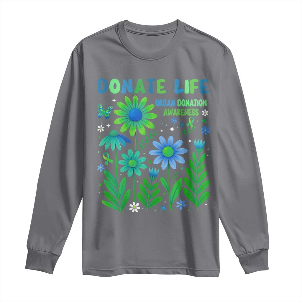 Organ Donation Awareness Long Sleeve Shirt Green Ribbon Donate Life Floral TS10 Charcoal Print Your Wear