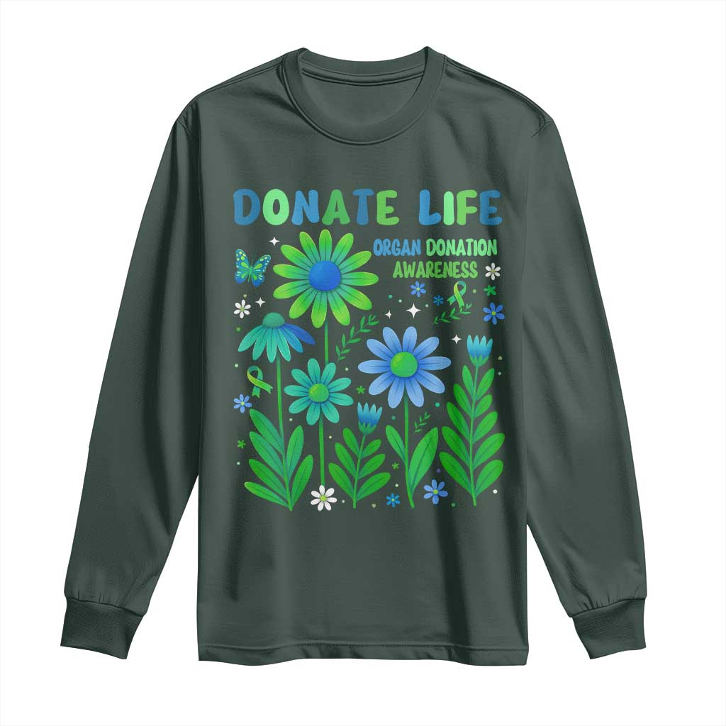 Organ Donation Awareness Long Sleeve Shirt Green Ribbon Donate Life Floral TS10 Dark Forest Green Print Your Wear