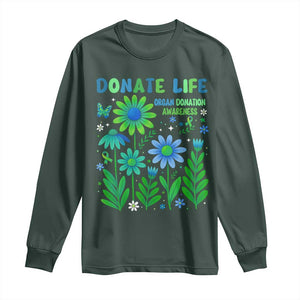 Organ Donation Awareness Long Sleeve Shirt Green Ribbon Donate Life Floral TS10 Dark Forest Green Print Your Wear