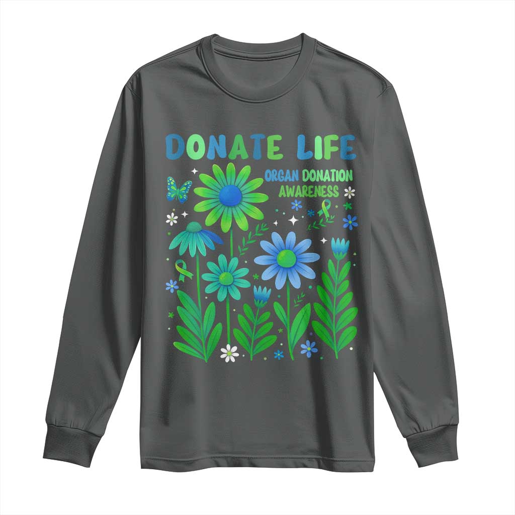 Organ Donation Awareness Long Sleeve Shirt Green Ribbon Donate Life Floral TS10 Dark Heather Print Your Wear