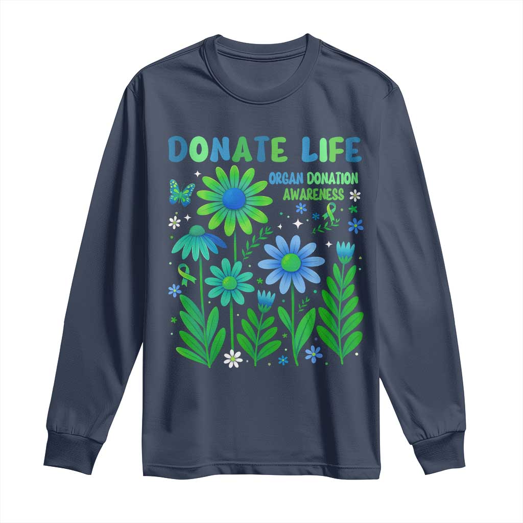 Organ Donation Awareness Long Sleeve Shirt Green Ribbon Donate Life Floral TS10 Navy Print Your Wear