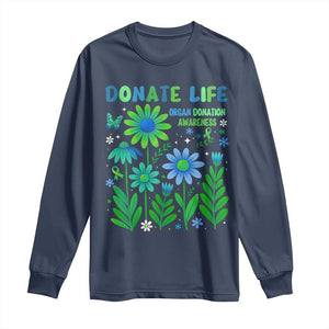 Organ Donation Awareness Long Sleeve Shirt Green Ribbon Donate Life Floral TS10 Navy Print Your Wear