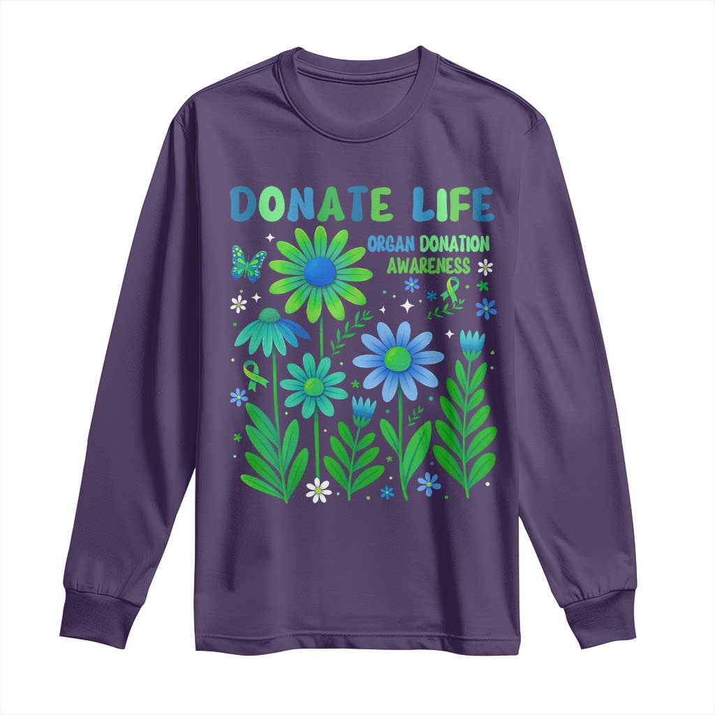 Organ Donation Awareness Long Sleeve Shirt Green Ribbon Donate Life Floral TS10 Purple Print Your Wear