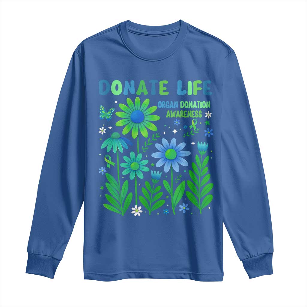 Organ Donation Awareness Long Sleeve Shirt Green Ribbon Donate Life Floral TS10 Royal Blue Print Your Wear