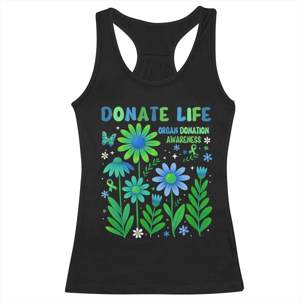 Organ Donation Awareness Racerback Tank Top Green Ribbon Donate Life Floral TS10 Black Print Your Wear