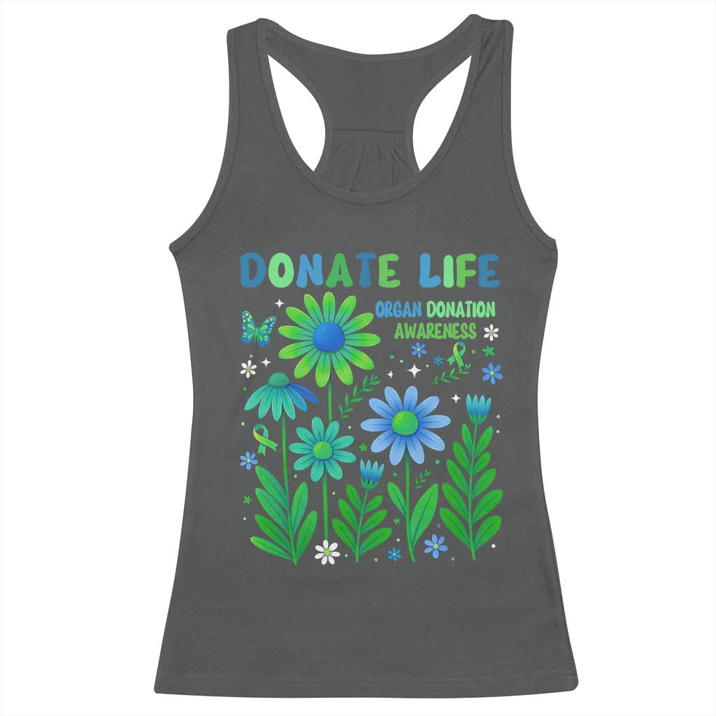 Organ Donation Awareness Racerback Tank Top Green Ribbon Donate Life Floral TS10 Dark Heather Print Your Wear