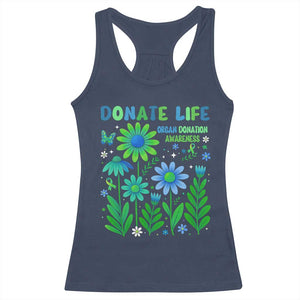 Organ Donation Awareness Racerback Tank Top Green Ribbon Donate Life Floral TS10 Navy Print Your Wear