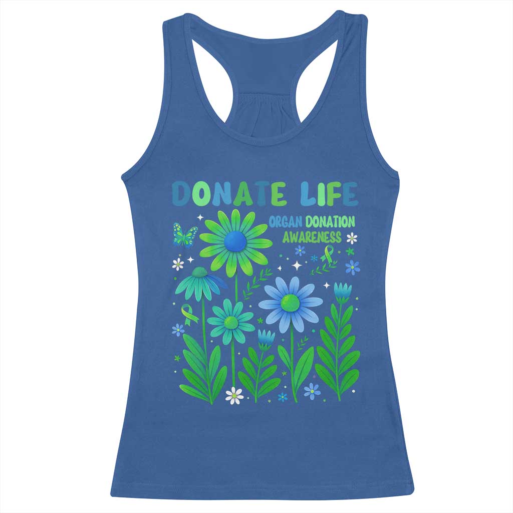 Organ Donation Awareness Racerback Tank Top Green Ribbon Donate Life Floral TS10 Royal Blue Print Your Wear
