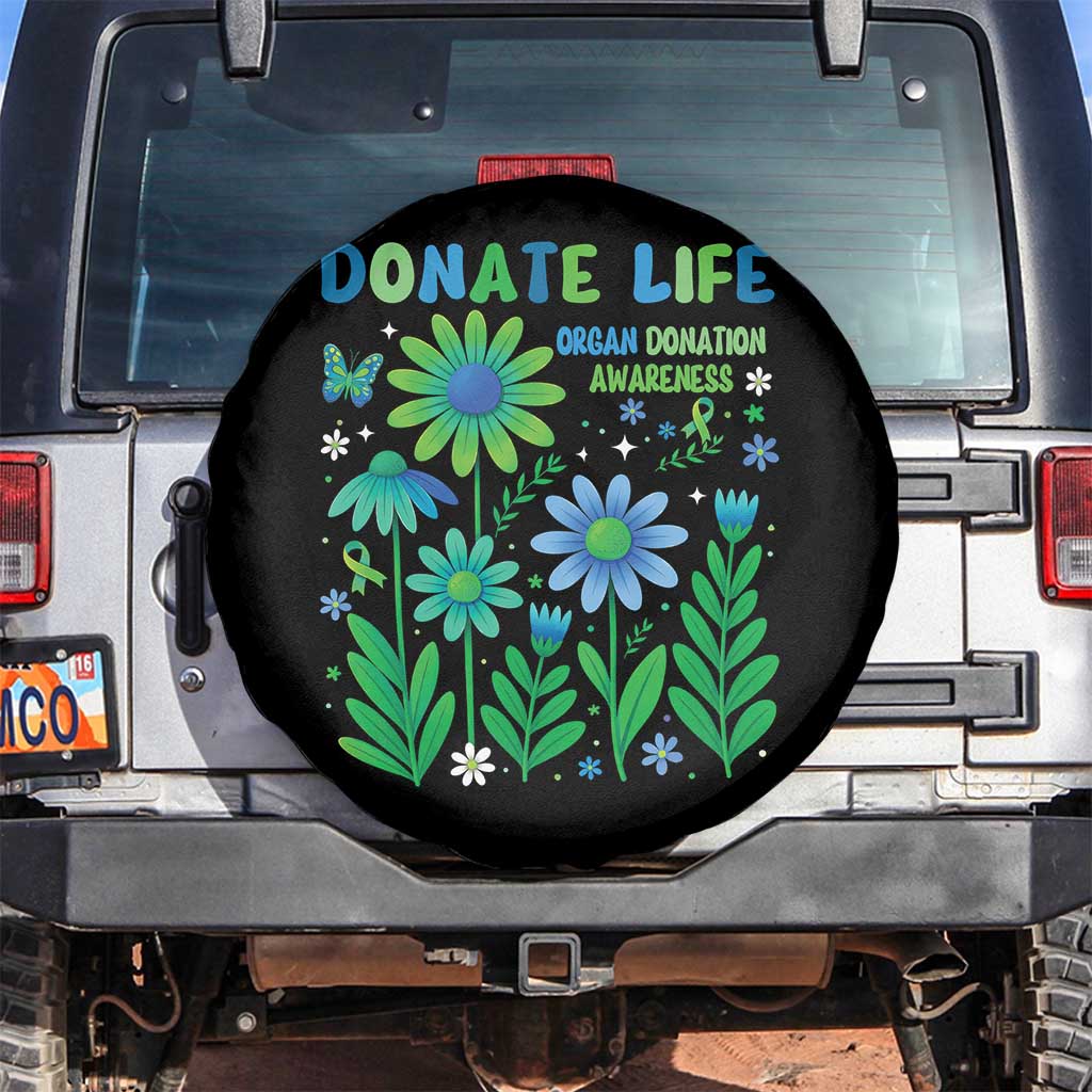 Organ Donation Awareness Spare Tire Cover Green Ribbon Donate Life Floral TS10 No hole Black Print Your Wear