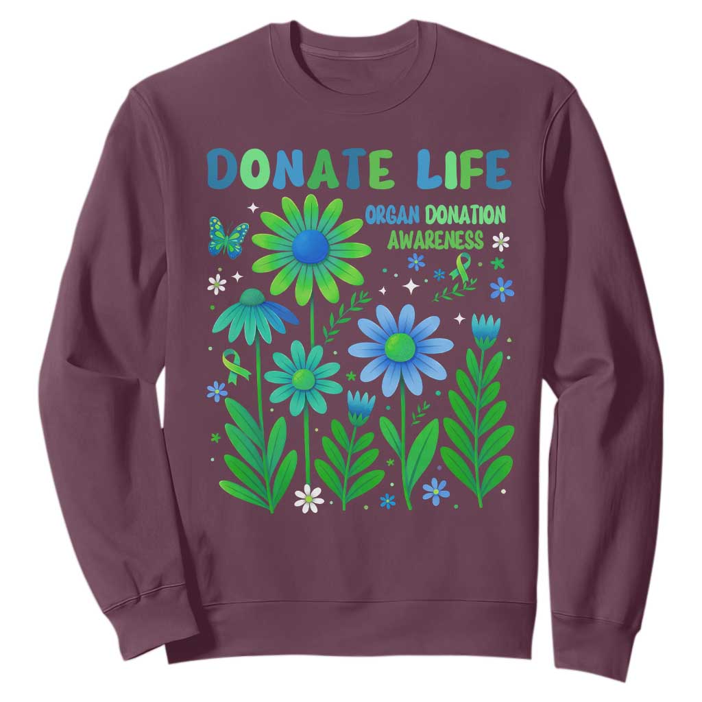 Organ Donation Awareness Sweatshirt Green Ribbon Donate Life Floral TS10 Maroon Print Your Wear