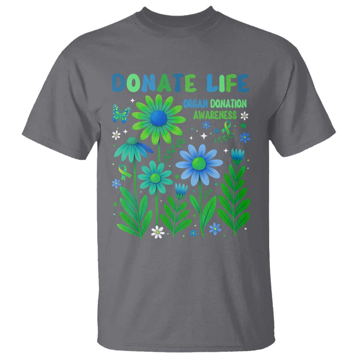 Organ Donation Awareness T Shirt Green Ribbon Donate Life Floral TS10 Charcoal Print Your Wear
