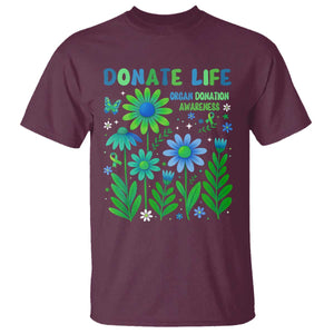 Organ Donation Awareness T Shirt Green Ribbon Donate Life Floral TS10 Maroon Print Your Wear