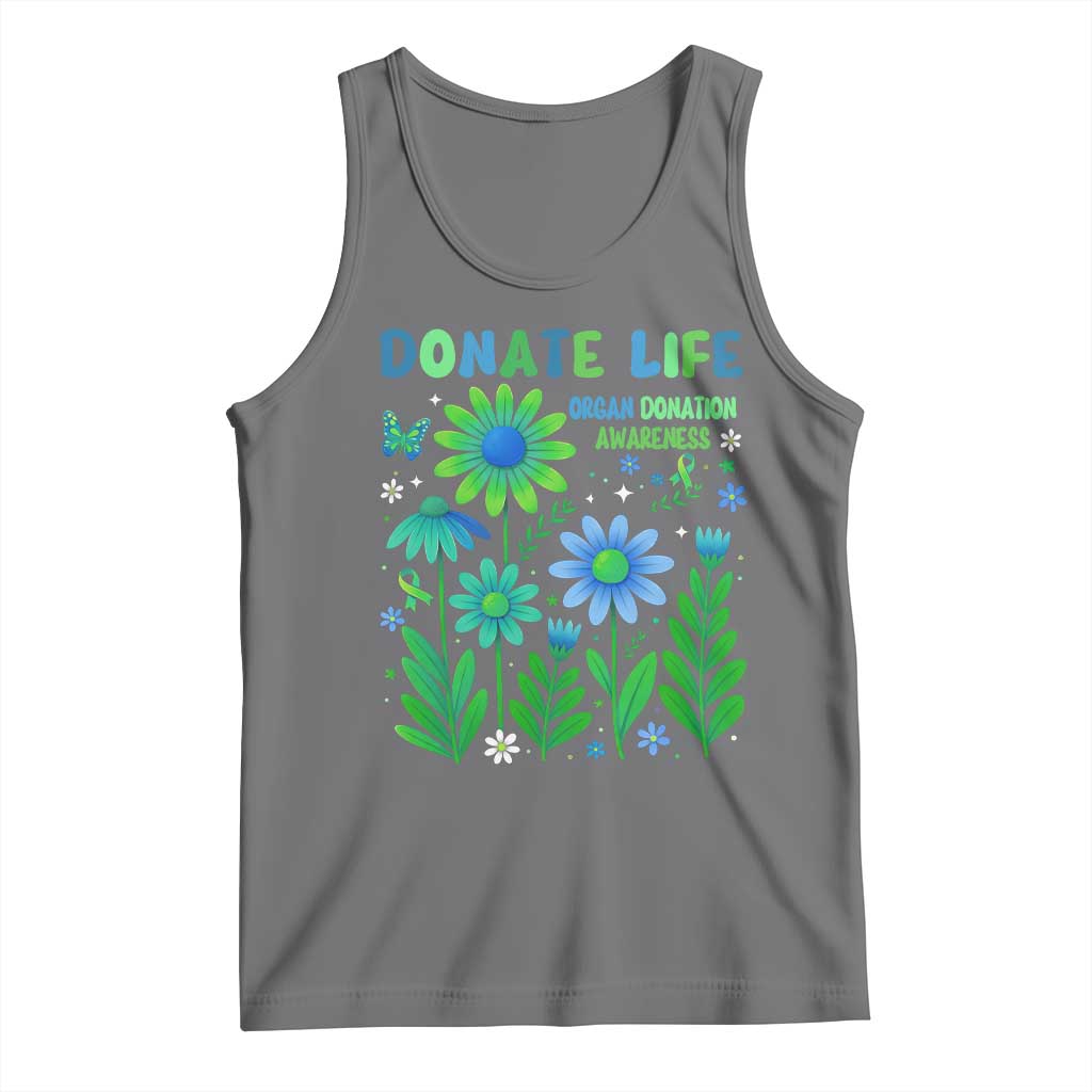 Organ Donation Awareness Tank Top Green Ribbon Donate Life Floral TS10 Black Heather Print Your Wear